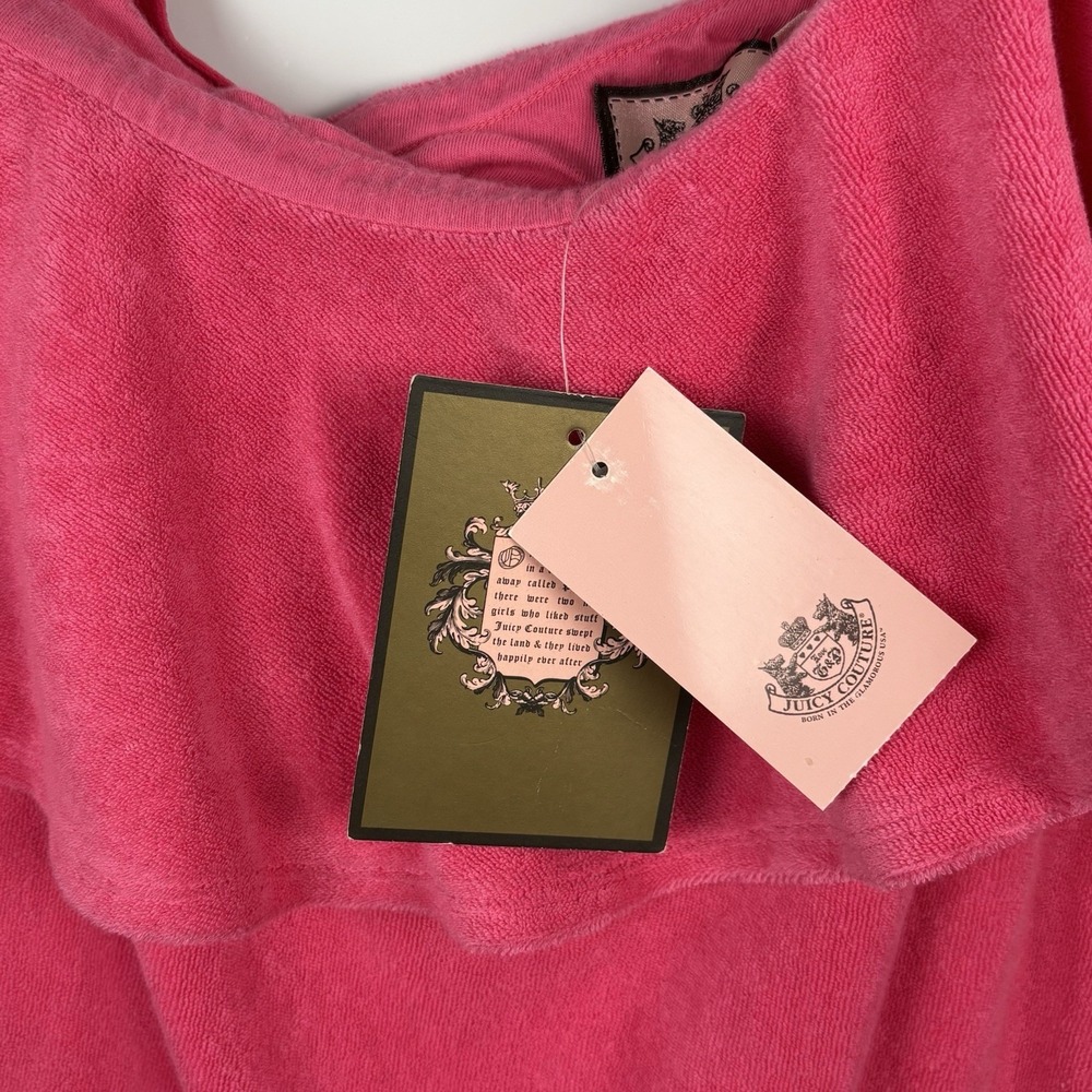 NWT Juicy Couture Womens Hot Pink Terry Cloth Romper Y2K Size XL One‎ Shoulder - Picture 5 of 10